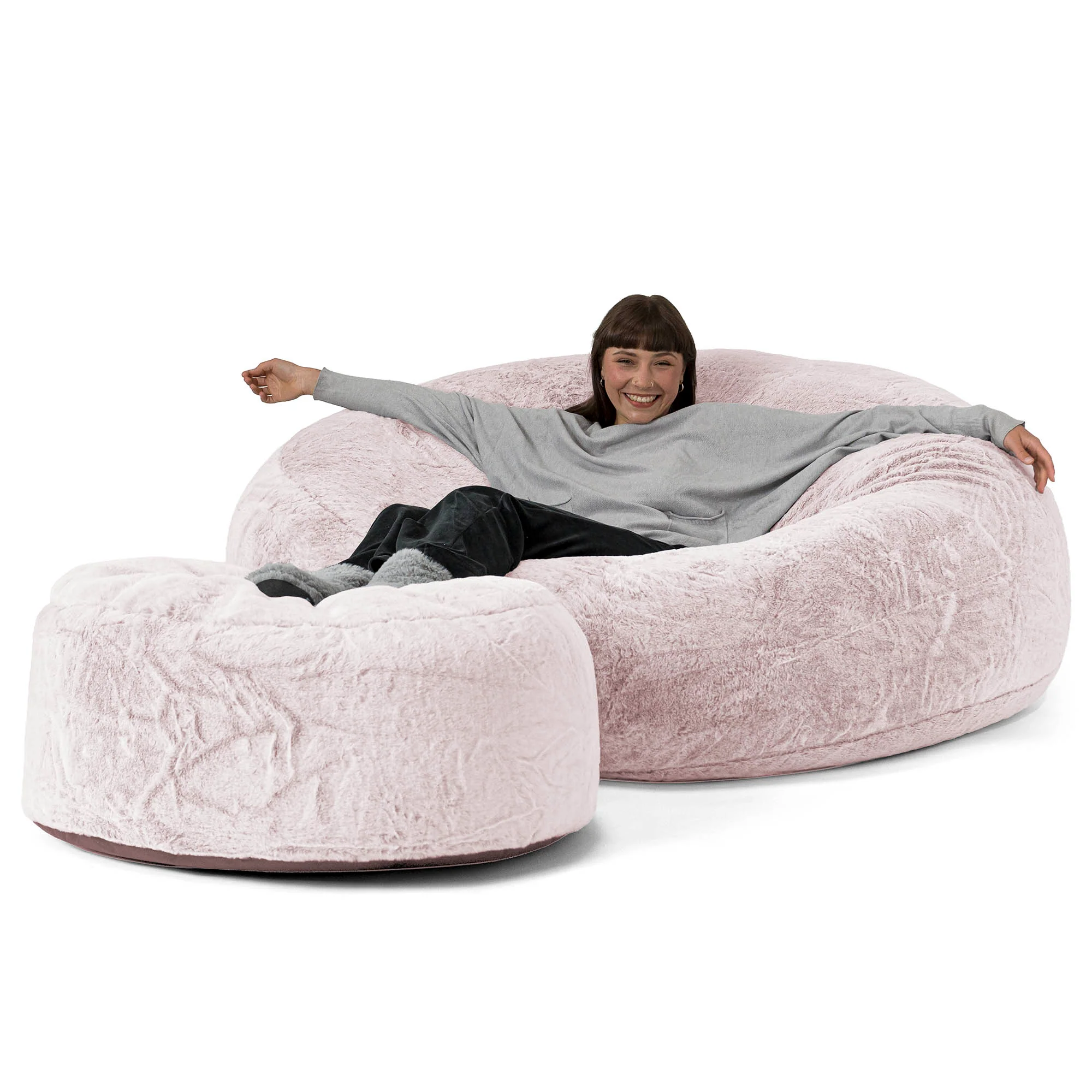 Jätte Saccosäck XXL 'Mega Mammut' - Fuskkaninpäls Gammelrosa - Image 2