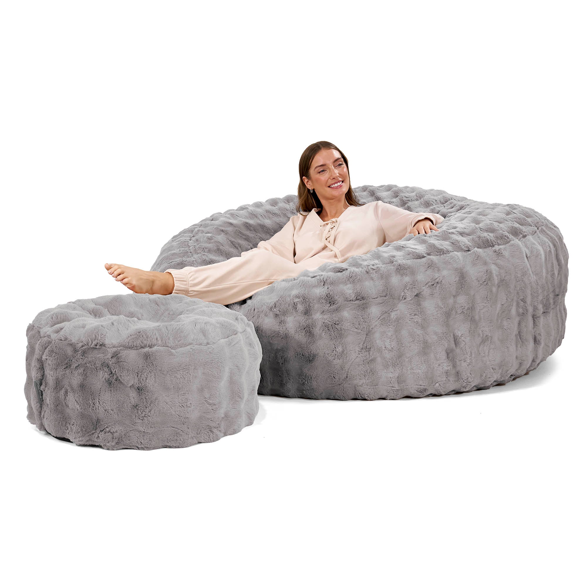 Jätte Saccosäck XXL 'Mega Mammut' - Fuskpäls Bubble Grå - Image 2