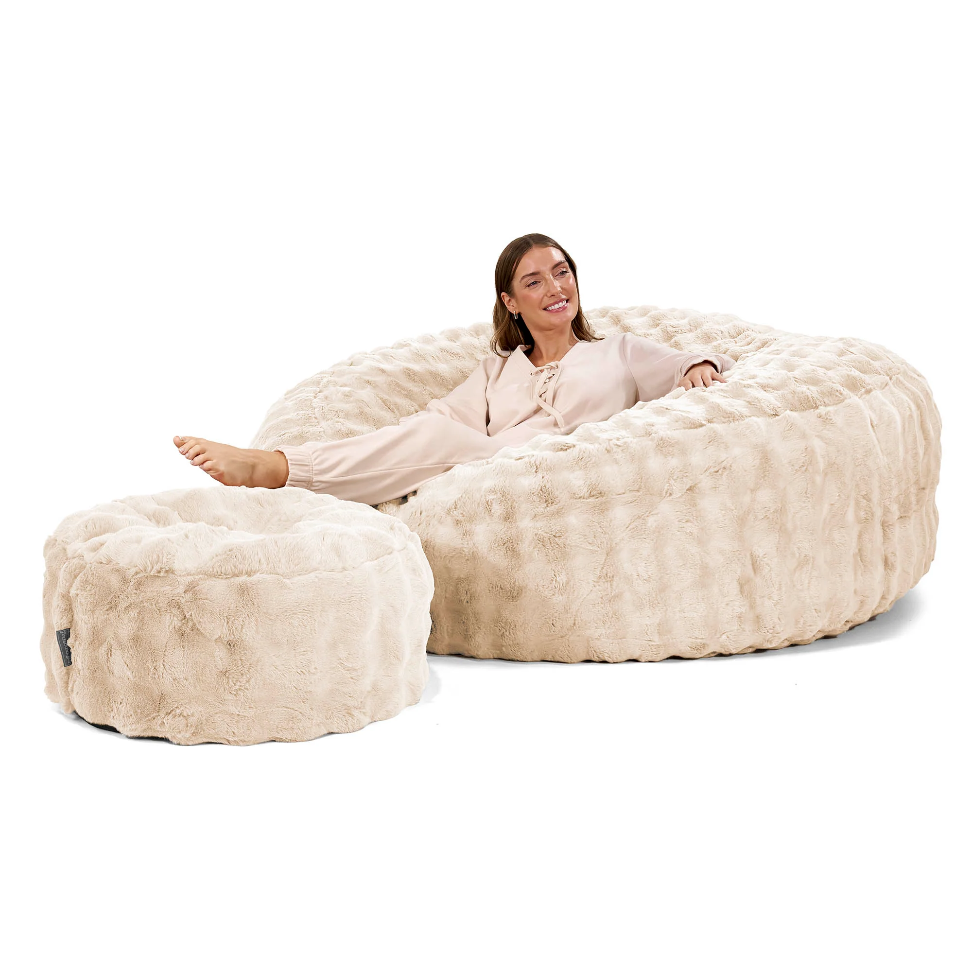 Jätte Saccosäck XXL 'Mega Mammut' - Fuskpäls Bubble Gräddvit - Image 2