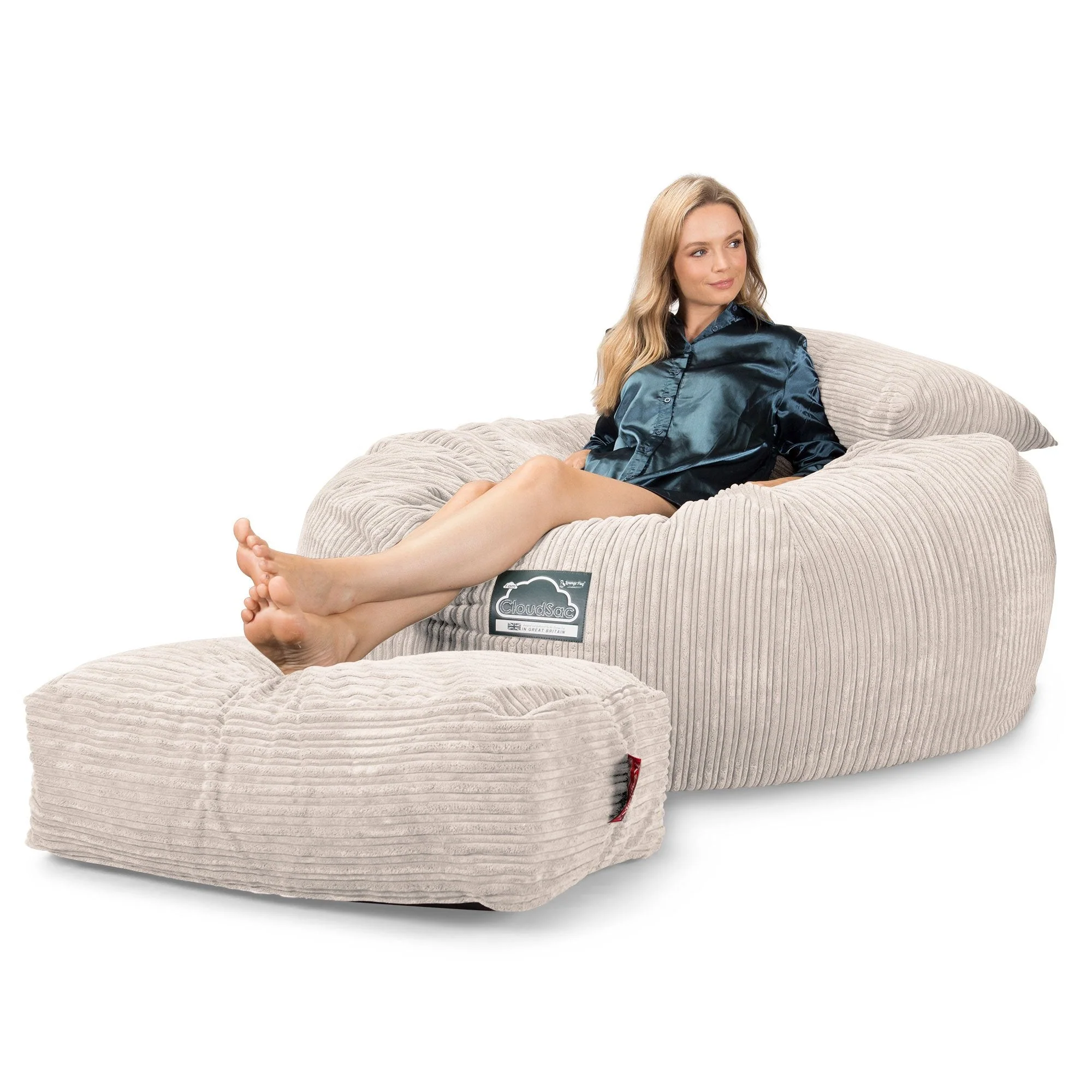 Jättesaccosäck XXL C1010-L, CloudSac Memoryskum - Klassisk Manchestertyg Elfenbensvit - Image 3