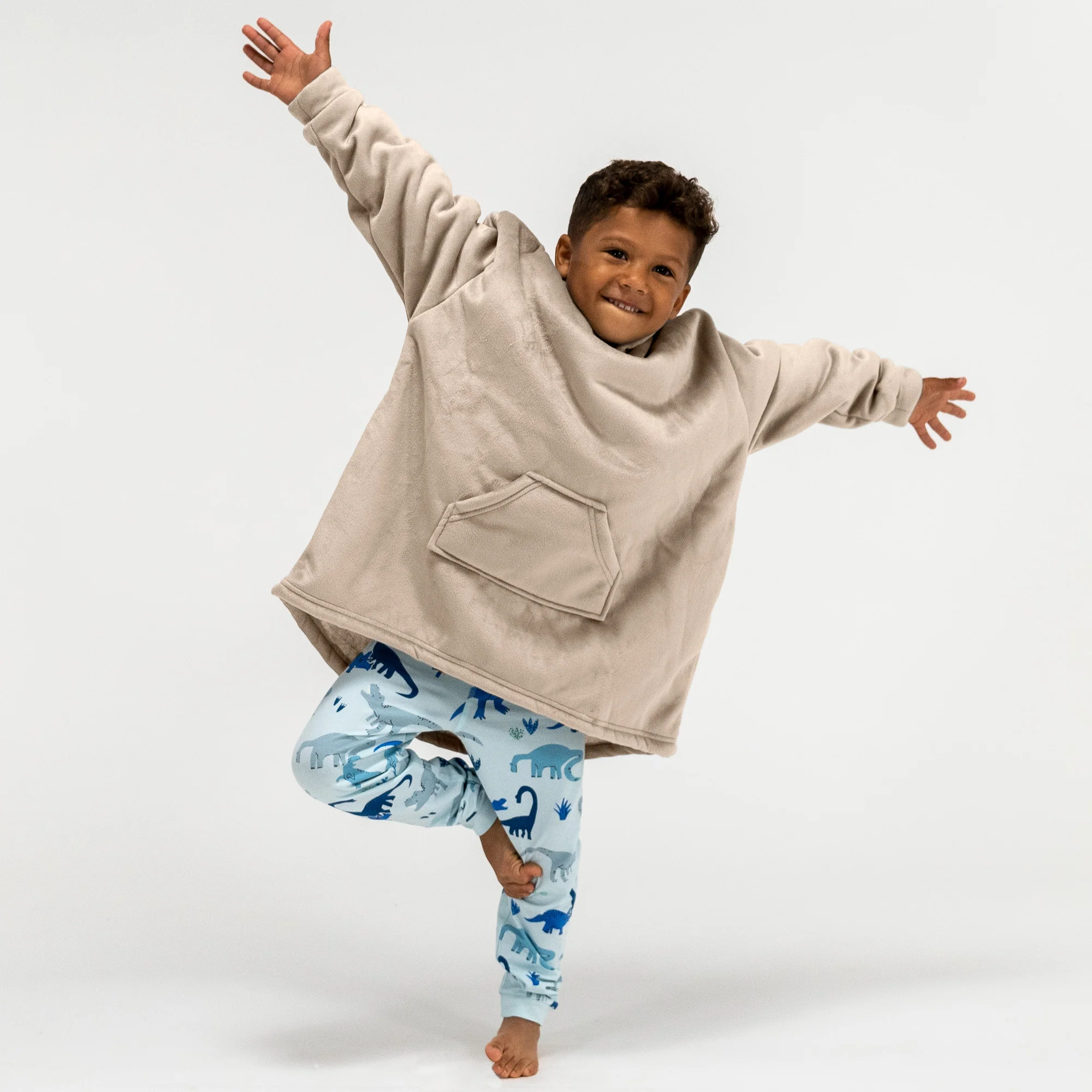 Oversized Hoodie-filt för Barn - Minky Gräddvit / Minkbrun - Image 2