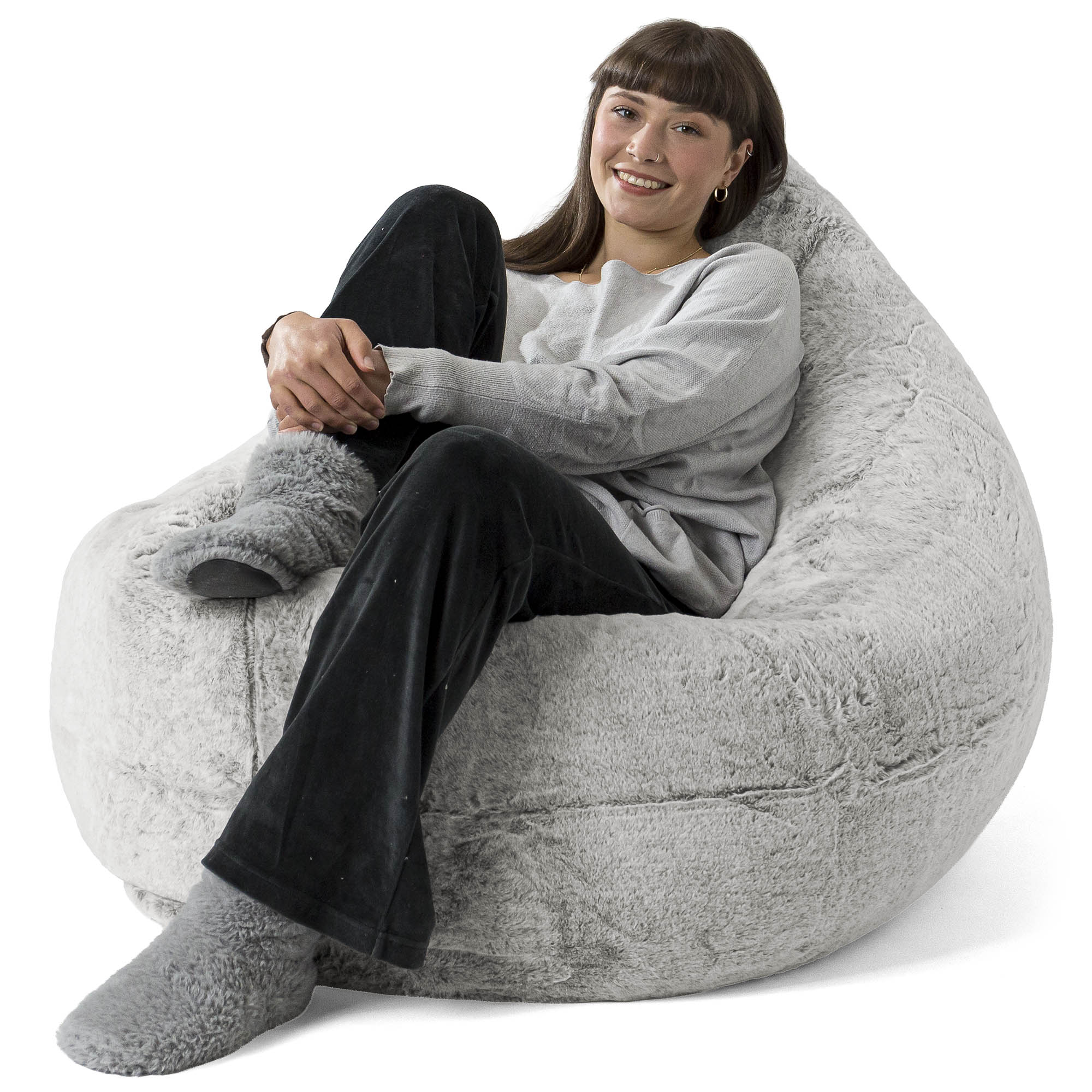 Saccosäck Kudde XXL - Fuskkaninpäls Ljusgrå - Image 2